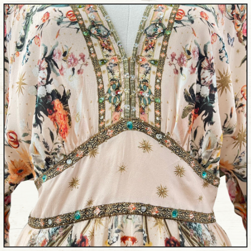 WAISTED DRESS WITH HEM RUFFLE