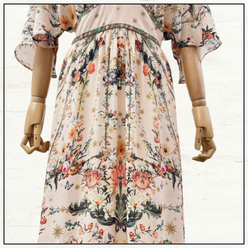 WAISTED DRESS WITH HEM RUFFLE