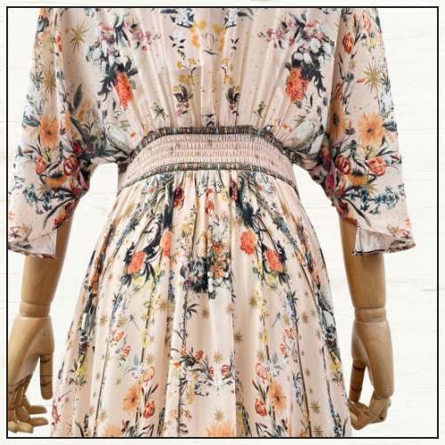 WAISTED DRESS WITH HEM RUFFLE