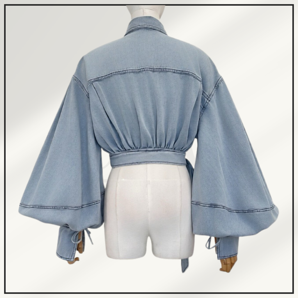 REBELLION DENIM WRAP TOP & MIDI SKIRT