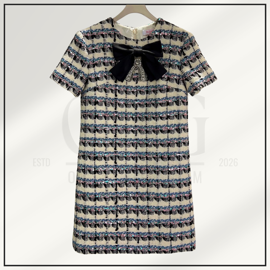 BOW DETAIL TWEED DRESS