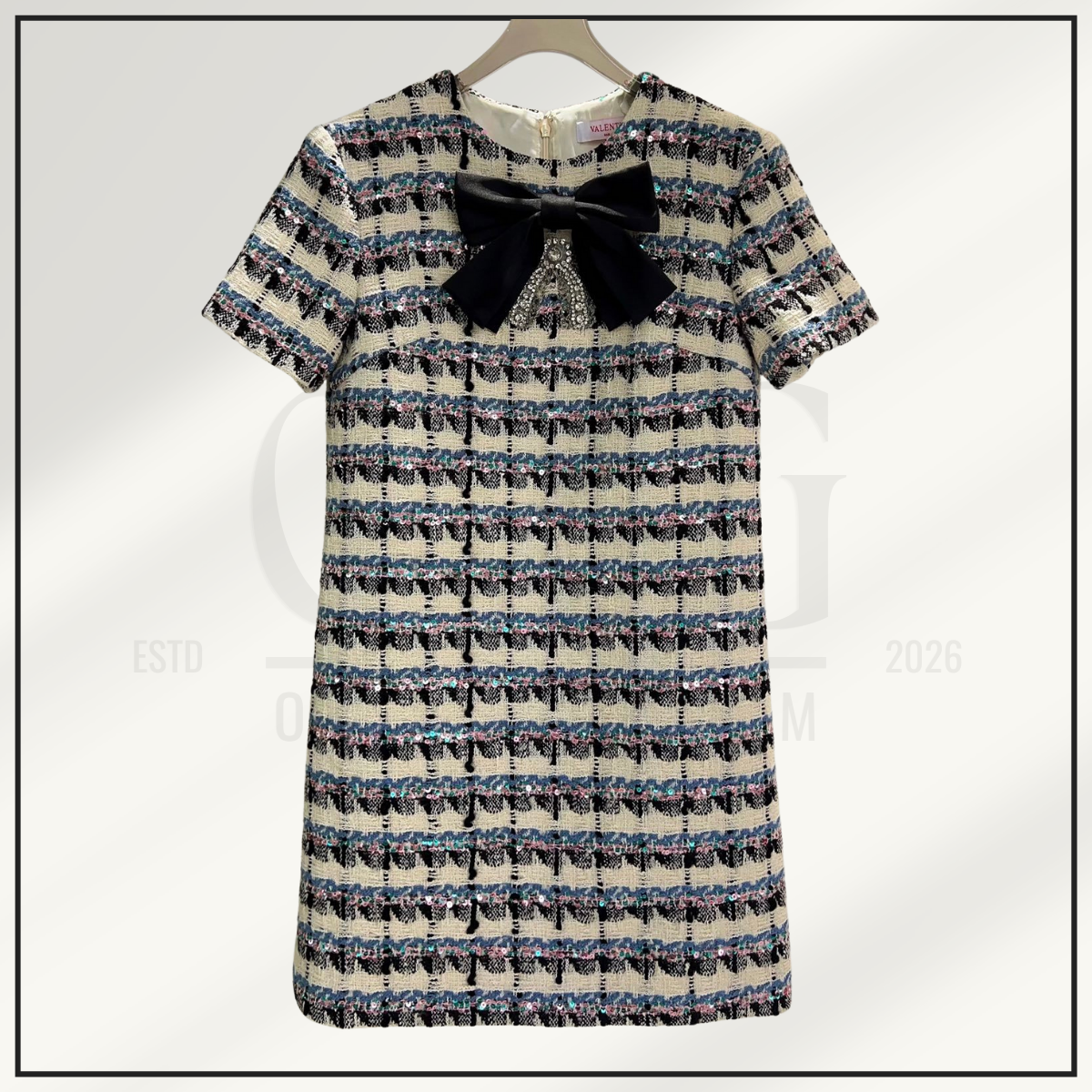 BOW DETAIL TWEED DRESS