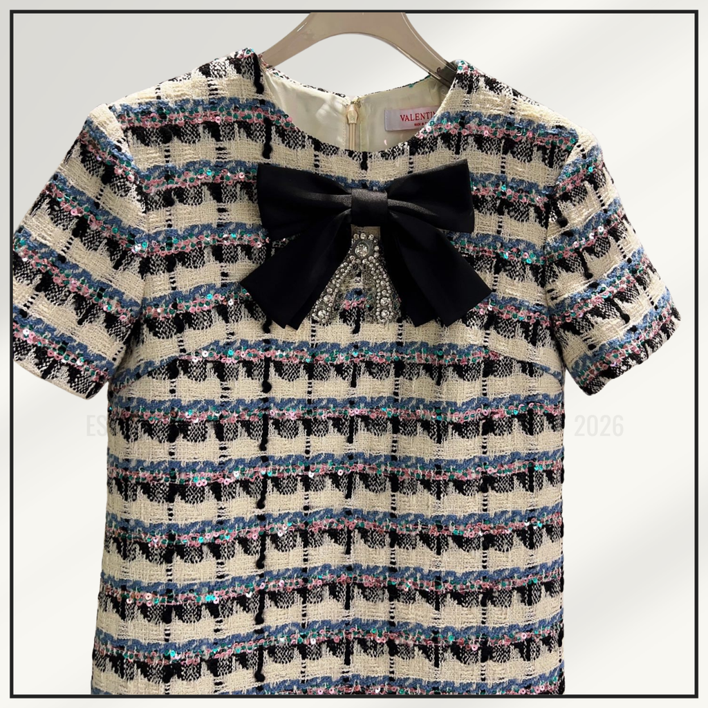 BOW DETAIL TWEED DRESS