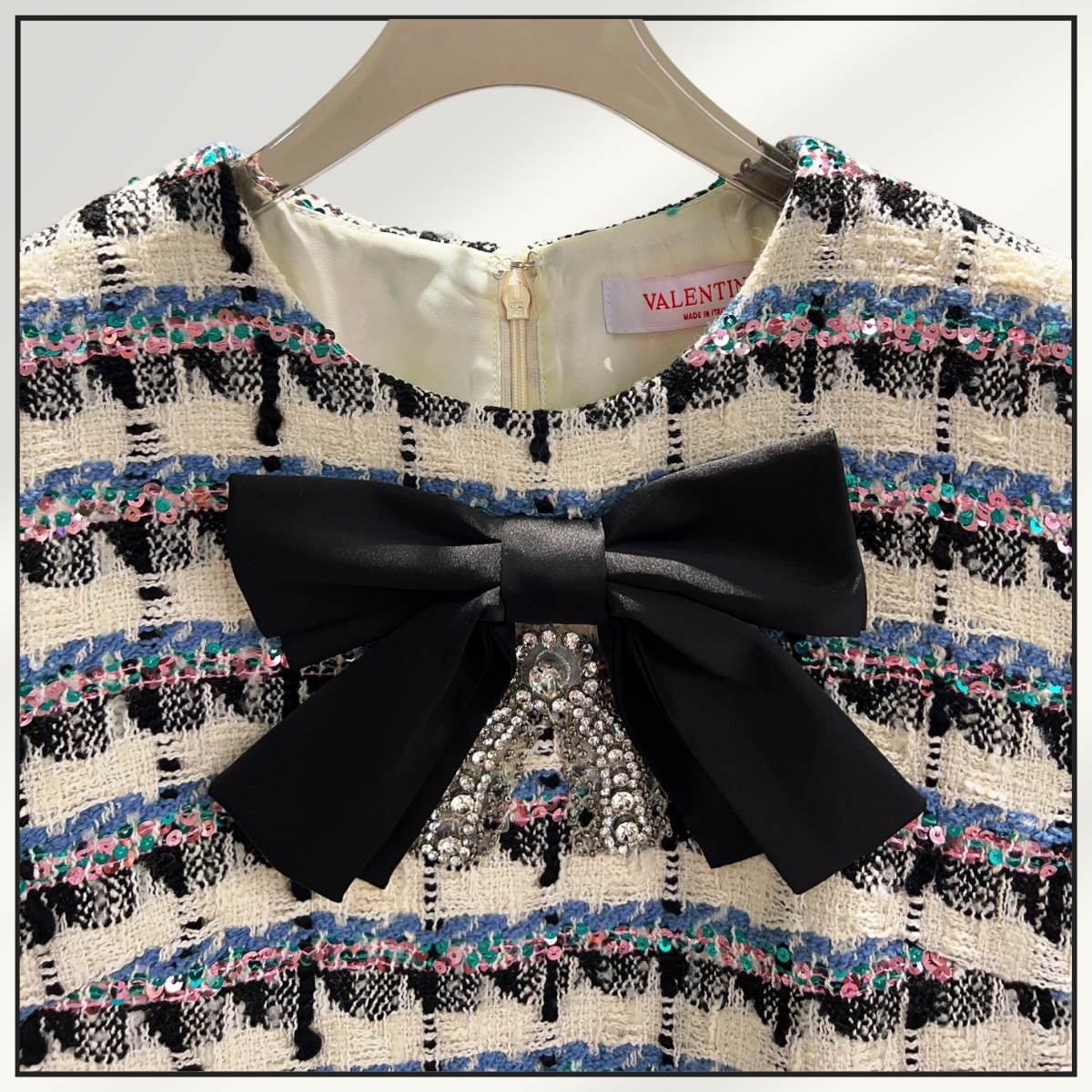 BOW DETAIL TWEED DRESS