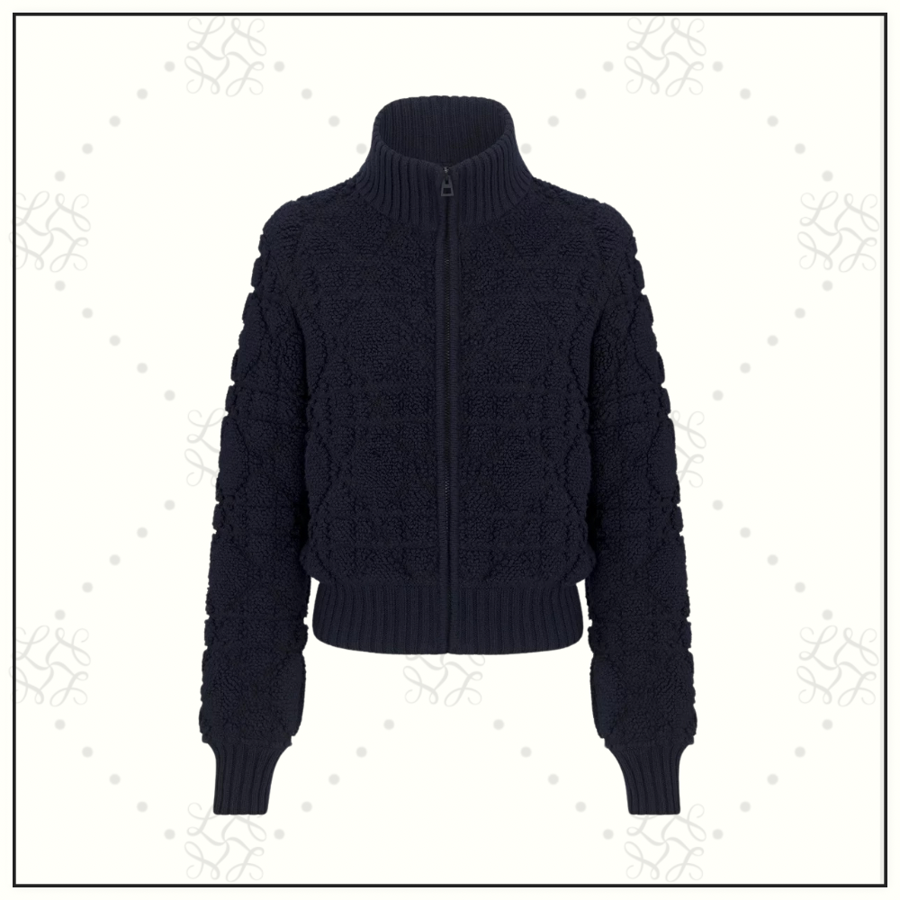 WOOL MACROCANNAGE ZIPPER CARDIGAN