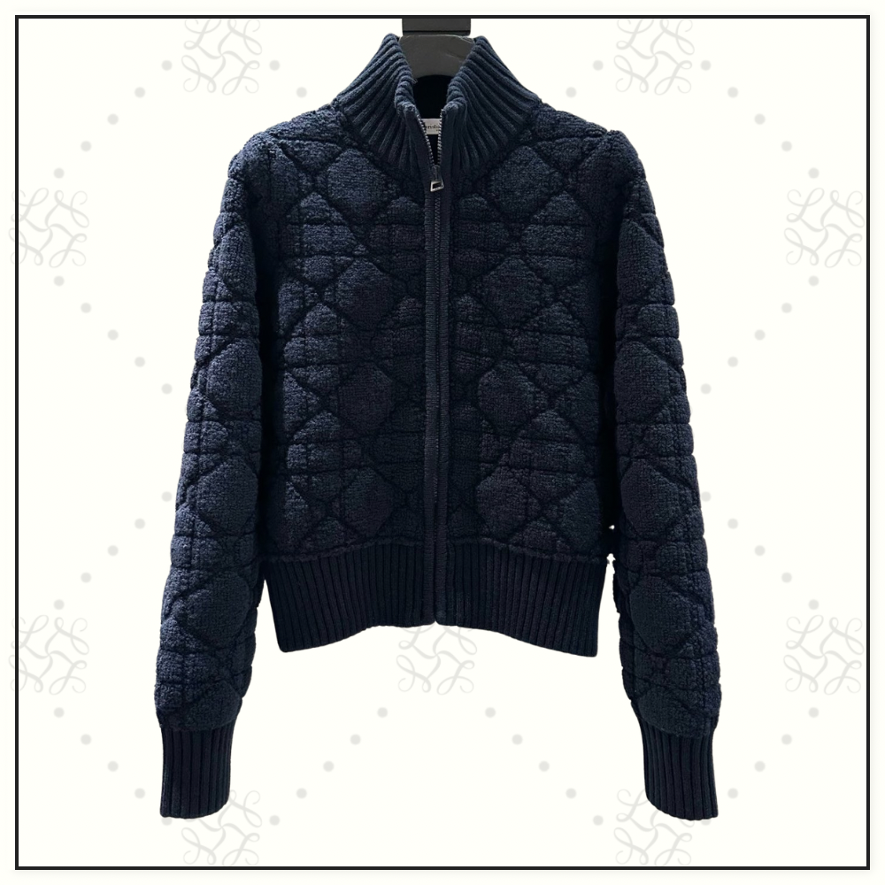 WOOL MACROCANNAGE ZIPPER CARDIGAN