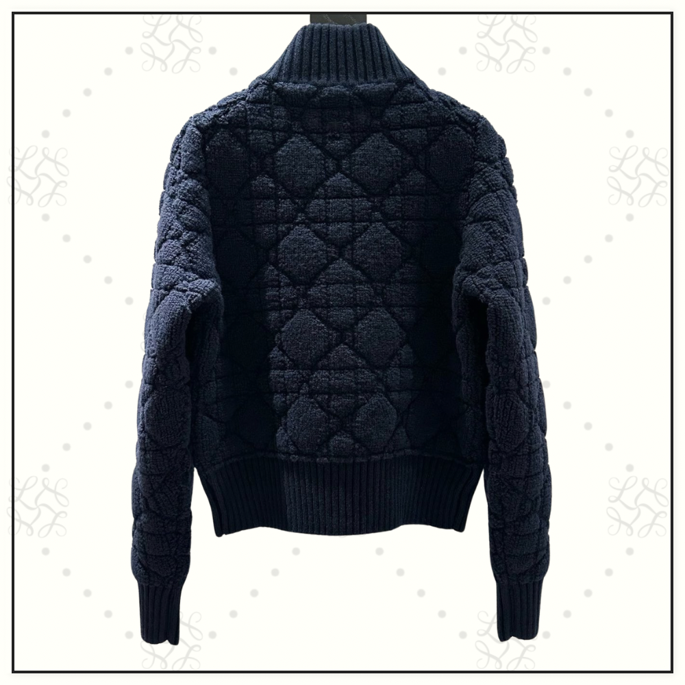 WOOL MACROCANNAGE ZIPPER CARDIGAN