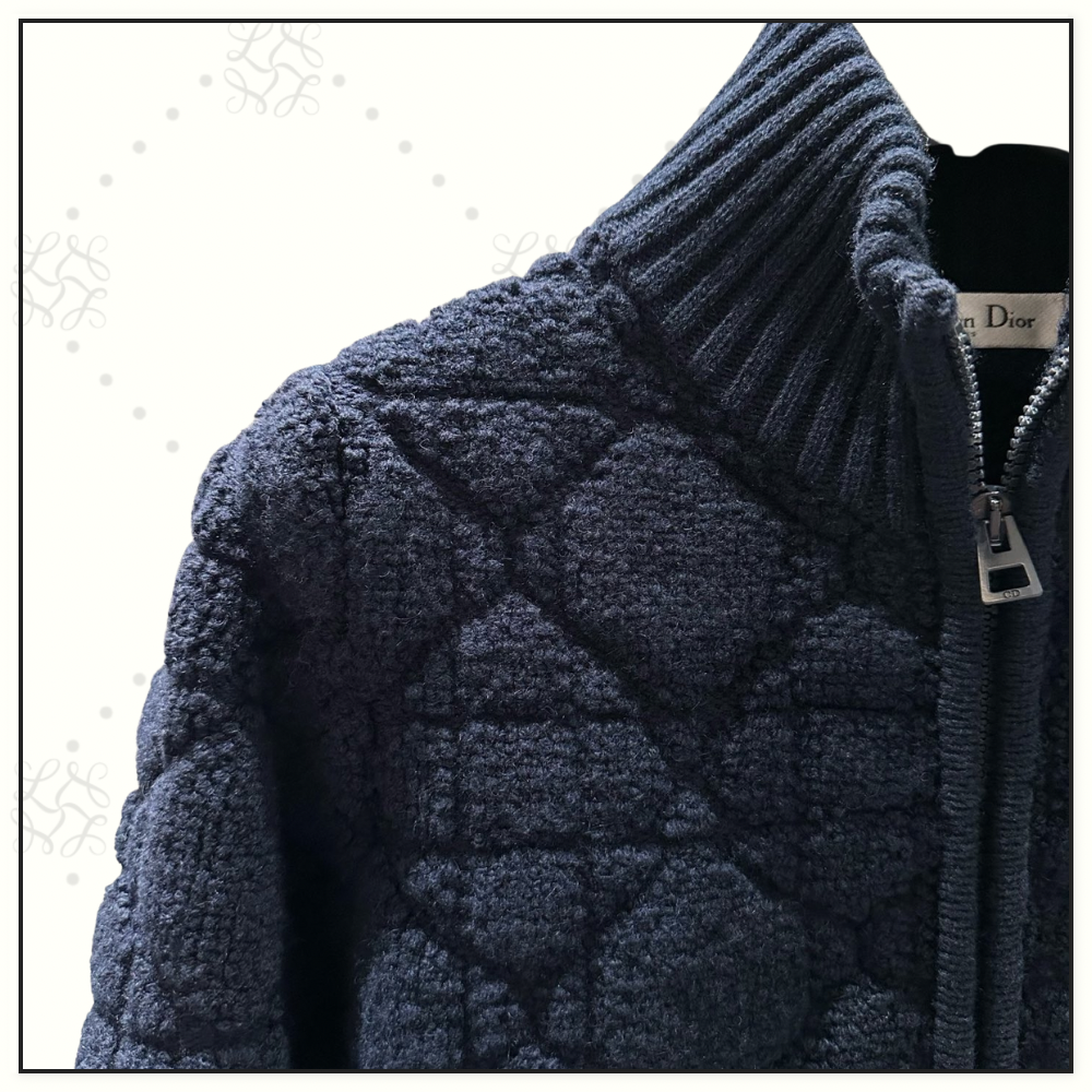 WOOL MACROCANNAGE ZIPPER CARDIGAN