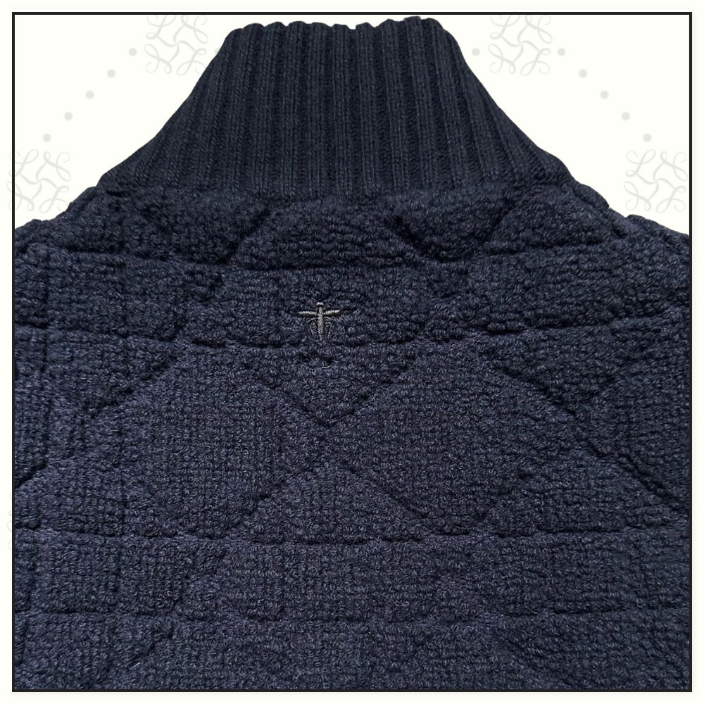 WOOL MACROCANNAGE ZIPPER CARDIGAN