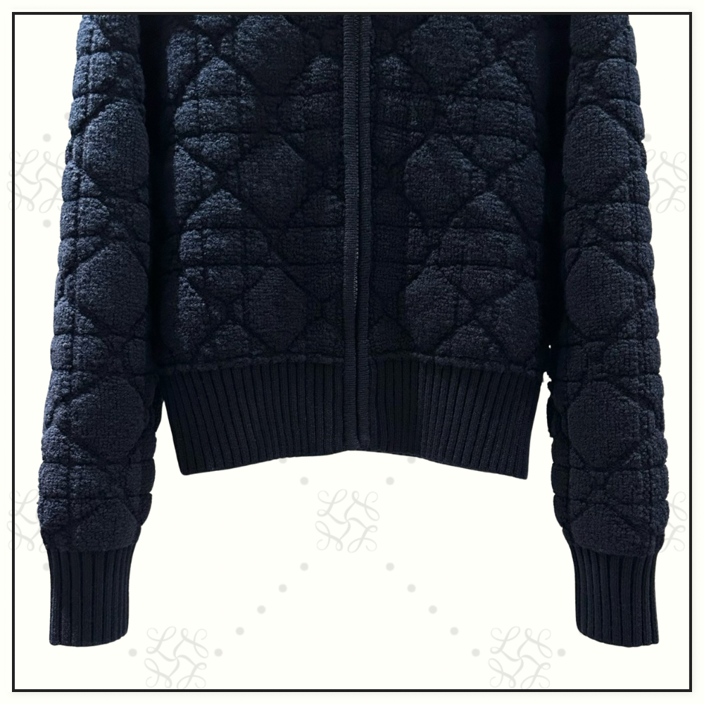 WOOL MACROCANNAGE ZIPPER CARDIGAN