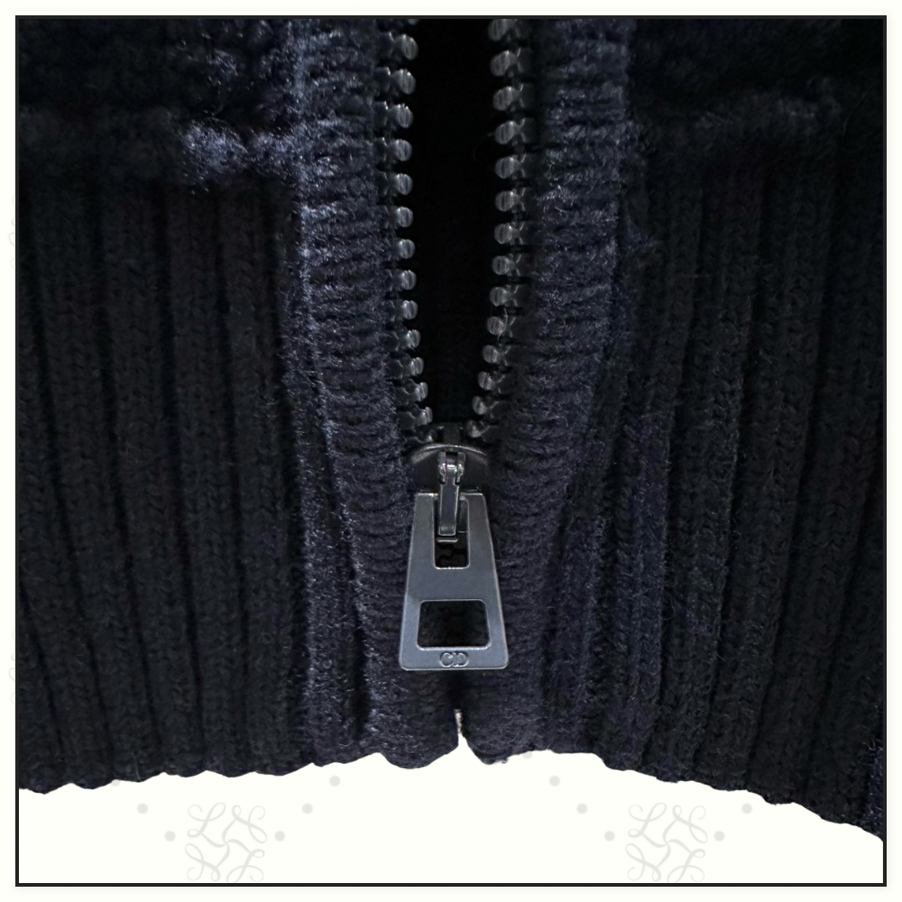 WOOL MACROCANNAGE ZIPPER CARDIGAN