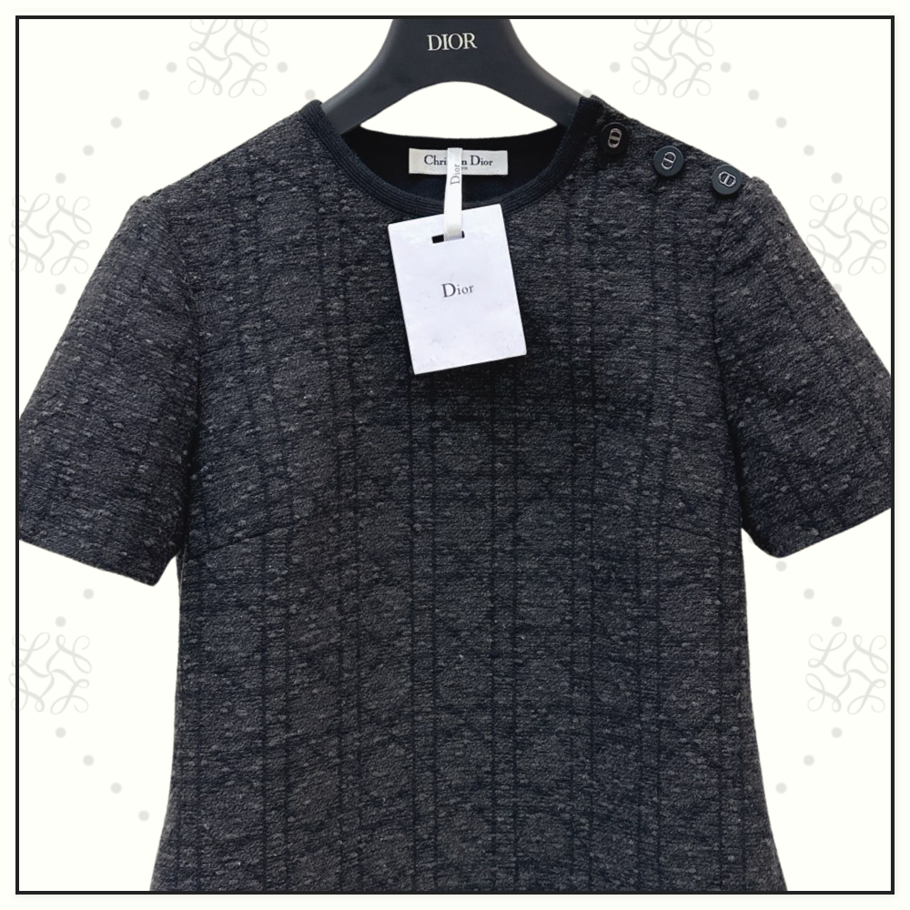 COTTON BLEND MACROCANNAGE MINI DRESS