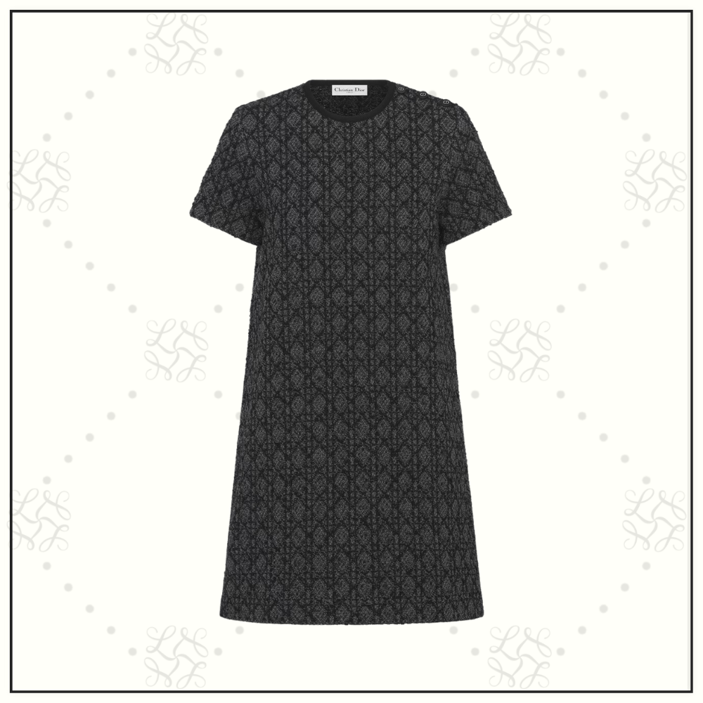 COTTON BLEND MACROCANNAGE MINI DRESS