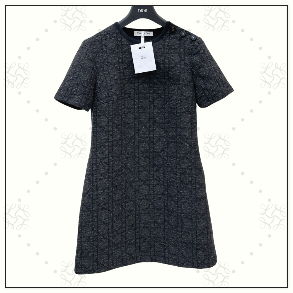 COTTON BLEND MACROCANNAGE MINI DRESS