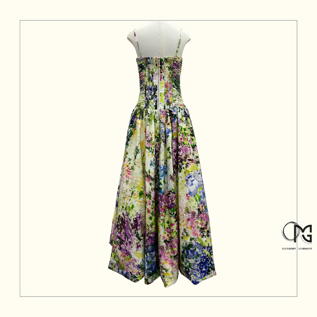 DAHLIA STRAPLESS FLORAL PRINT GOWN
