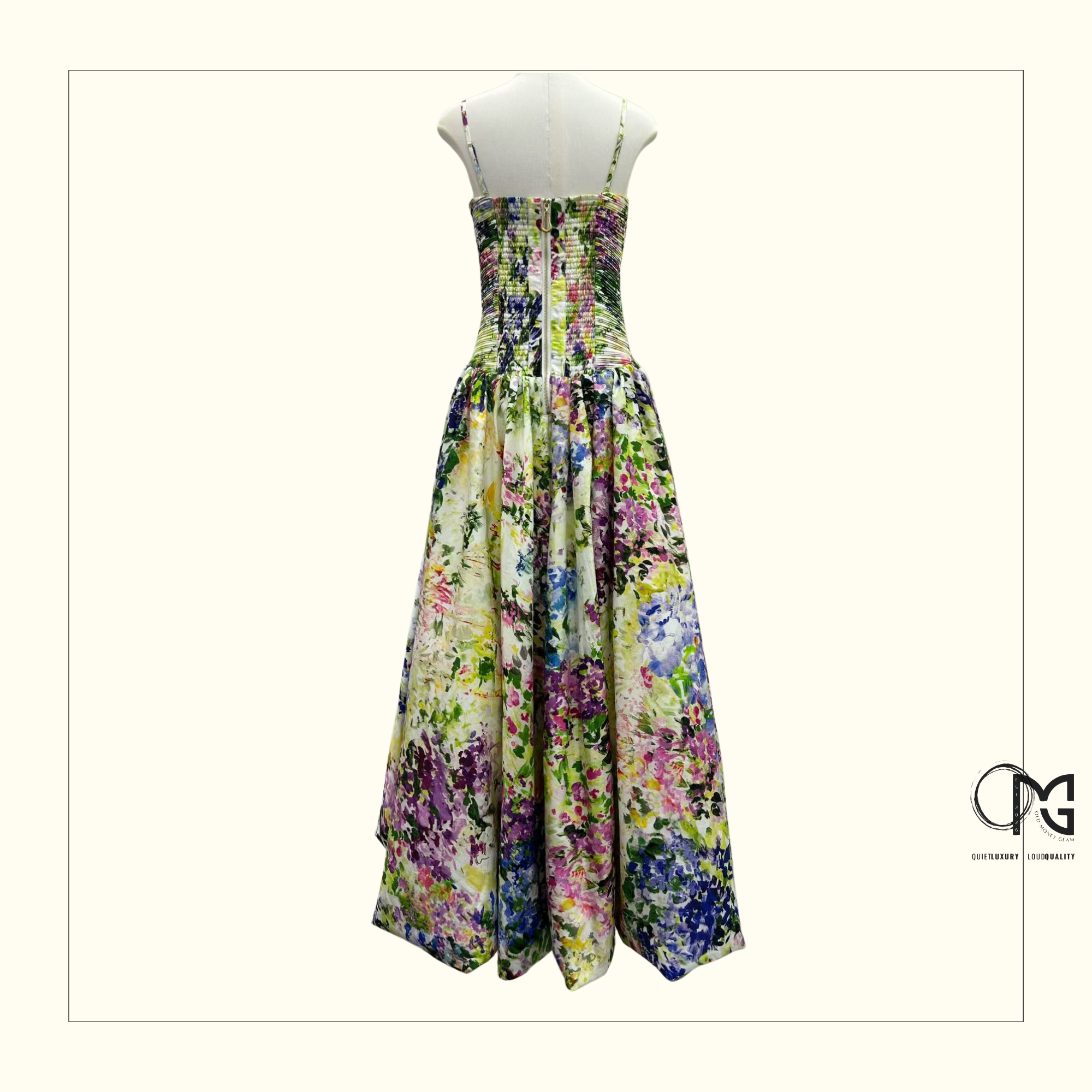DAHLIA STRAPLESS FLORAL PRINT GOWN