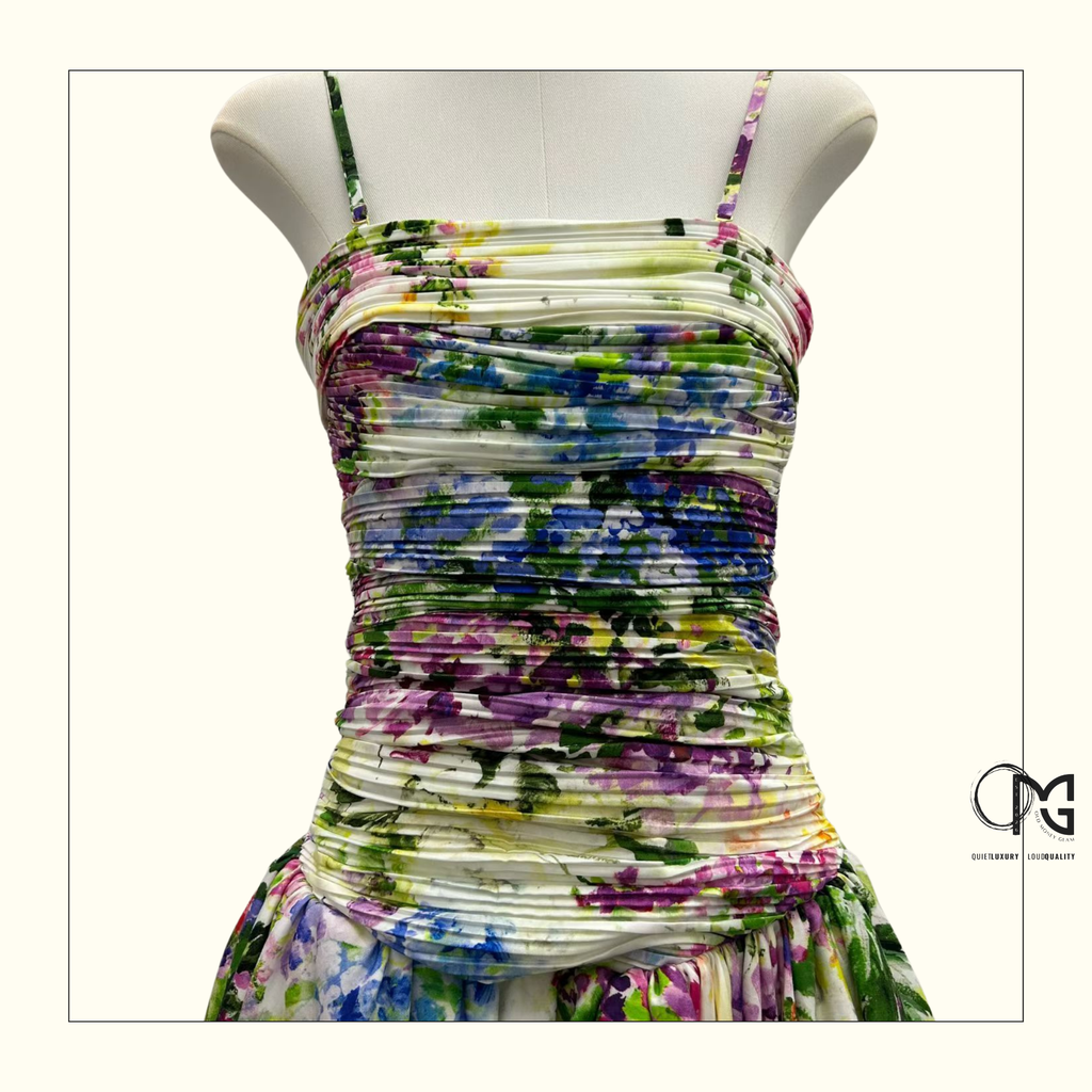 DAHLIA STRAPLESS FLORAL PRINT GOWN