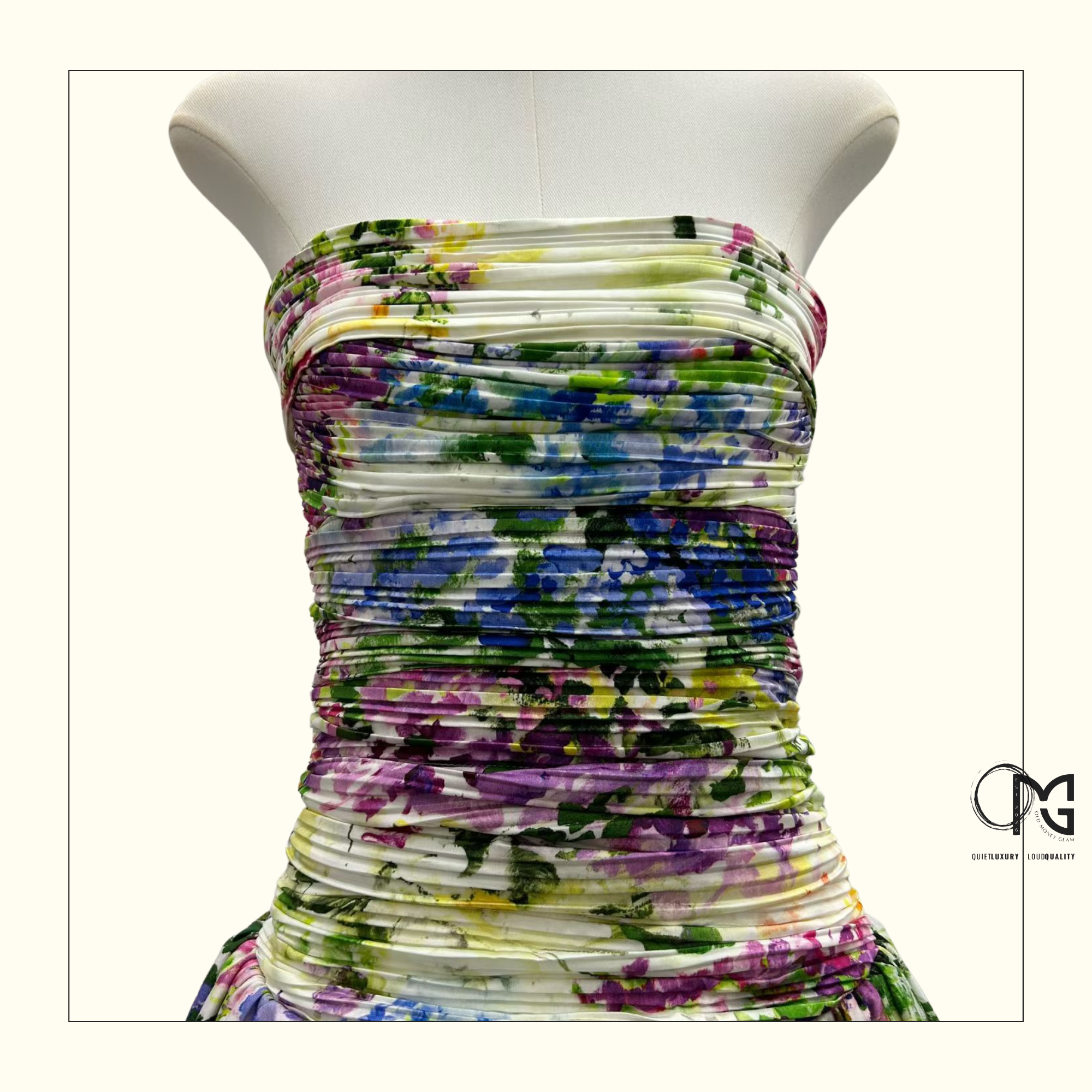 DAHLIA STRAPLESS FLORAL PRINT GOWN