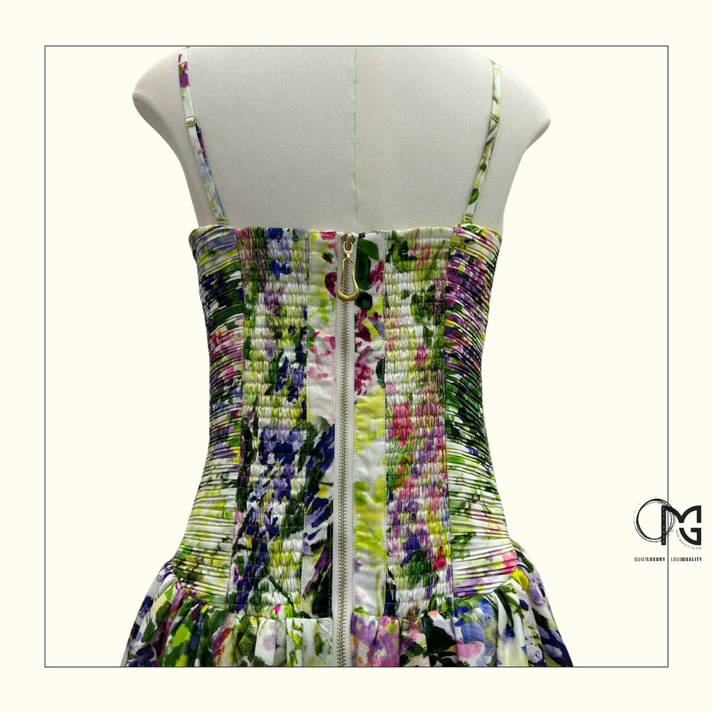 DAHLIA STRAPLESS FLORAL PRINT GOWN