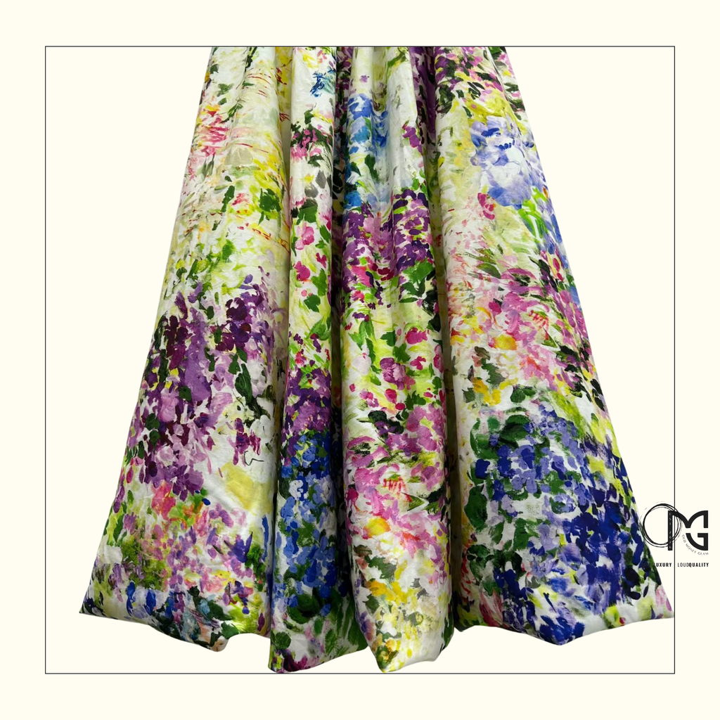 DAHLIA STRAPLESS FLORAL PRINT GOWN