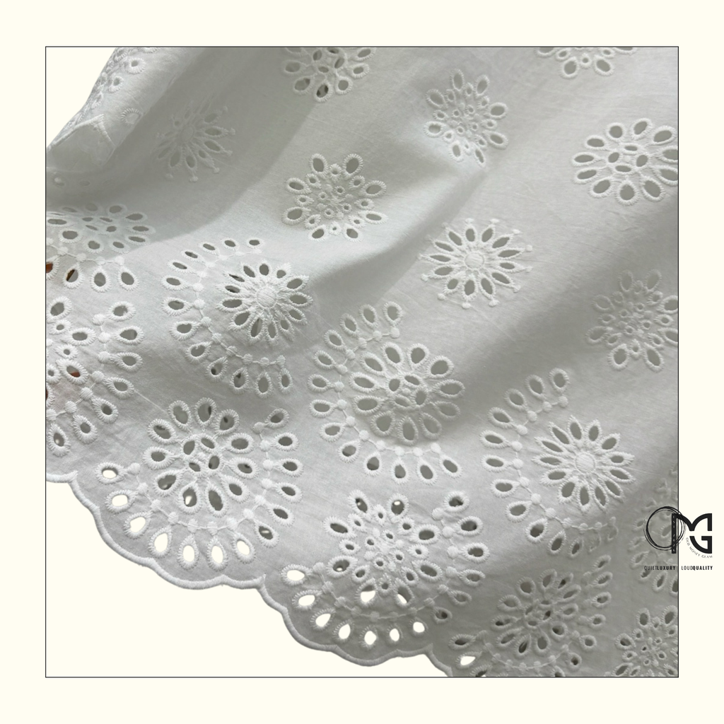 SCALLOPED EYELET EMBROIDERED MINI DRESS