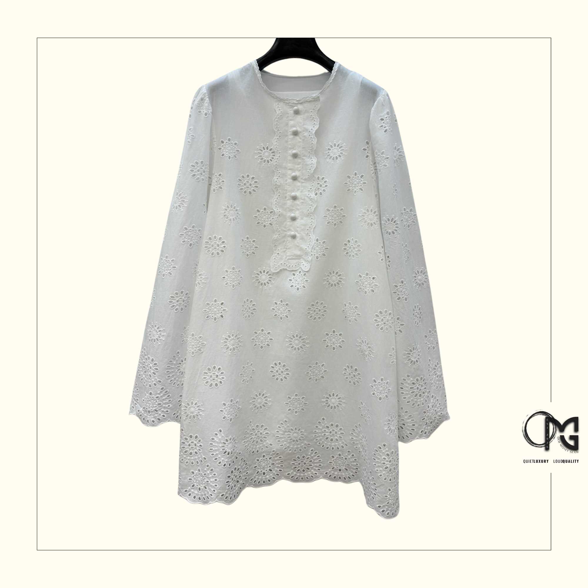 SCALLOPED EYELET EMBROIDERED MINI DRESS
