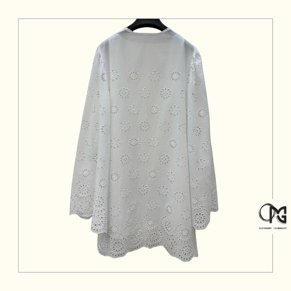 SCALLOPED EYELET EMBROIDERED MINI DRESS