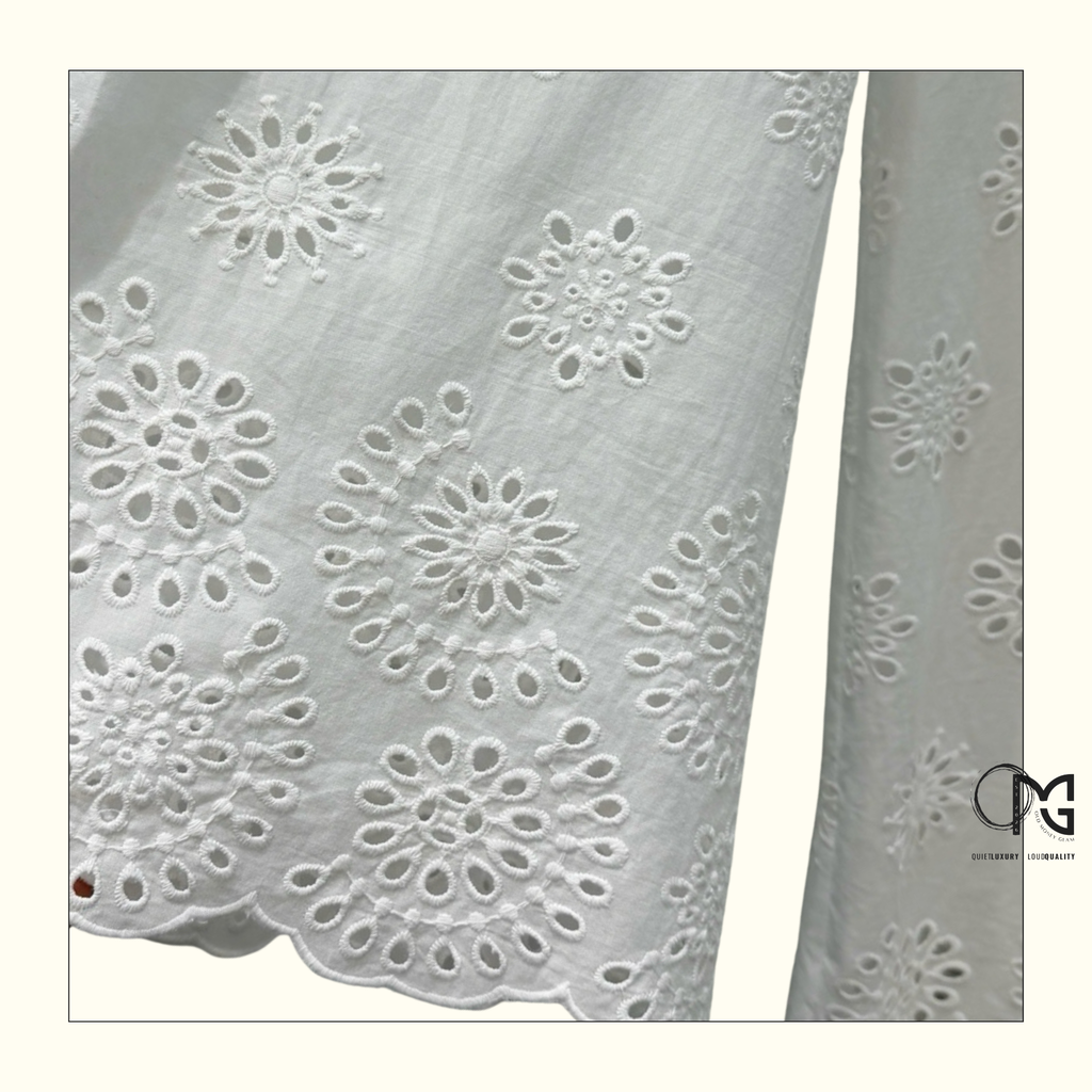 SCALLOPED EYELET EMBROIDERED MINI DRESS