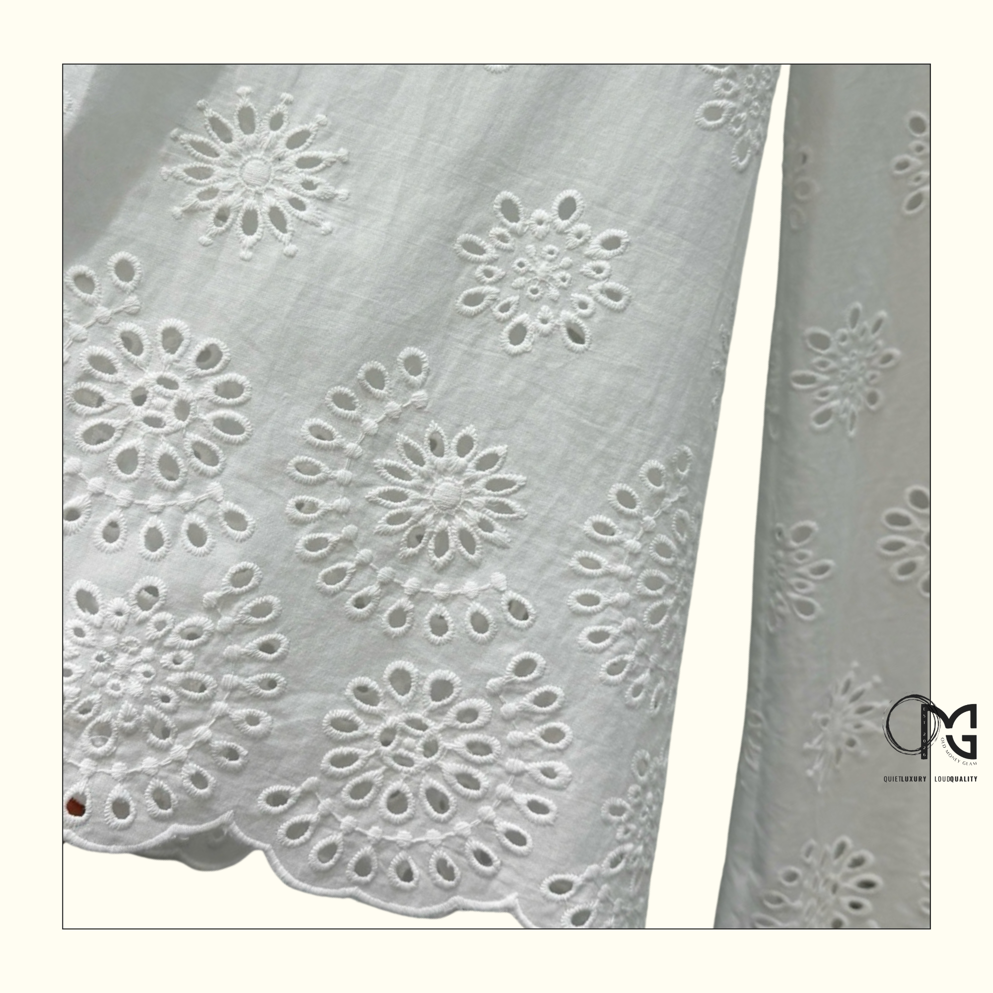 SCALLOPED EYELET EMBROIDERED MINI DRESS