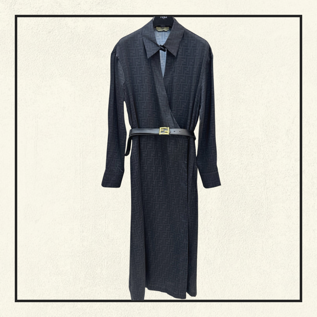 JACQUARD SILK DRESS WITH BELT