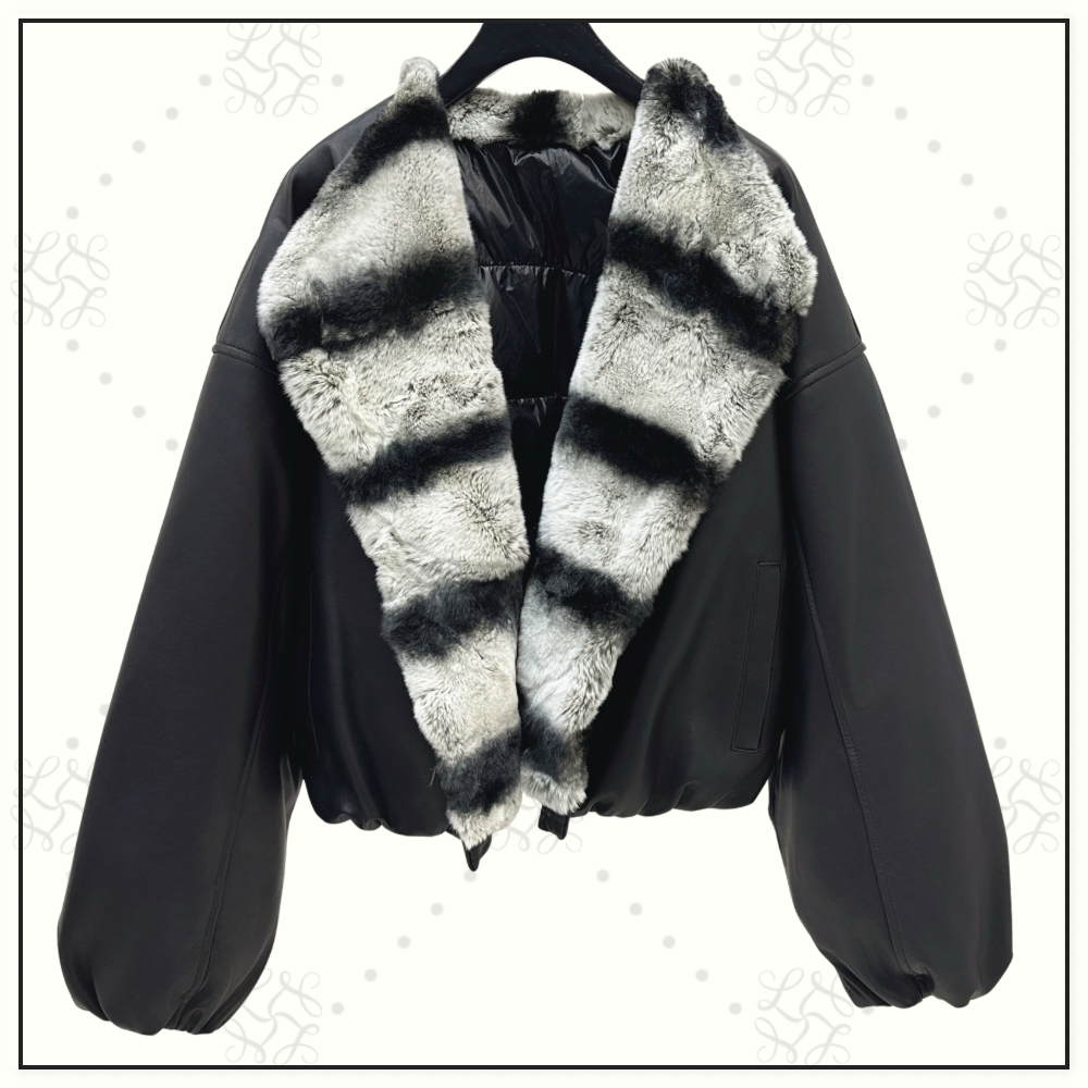 REX RABBIT COLLAR LEATHER JACKET