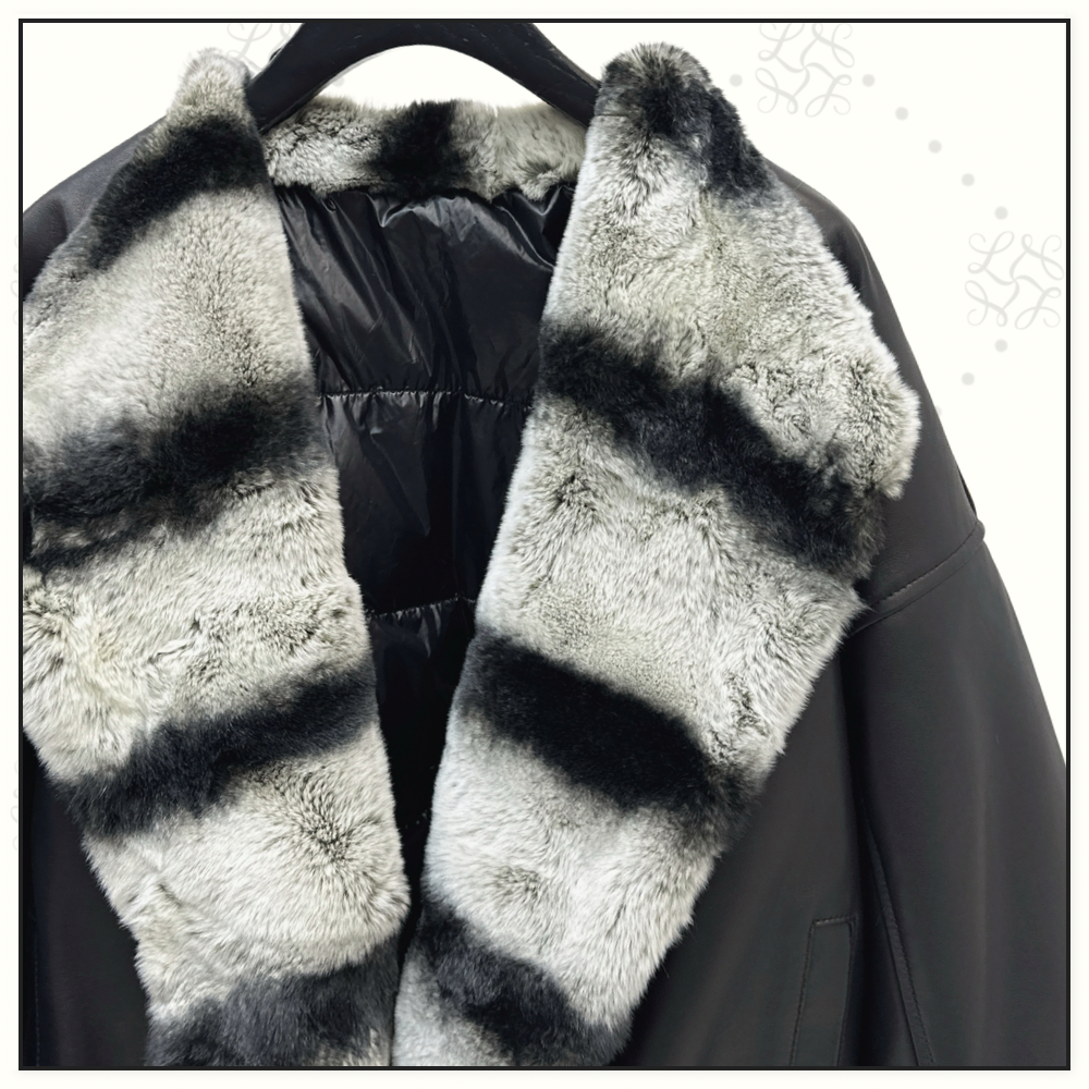 REX RABBIT COLLAR LEATHER JACKET