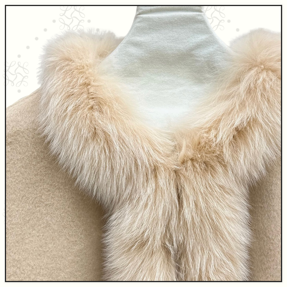 WOOL CAPE WITH FUR TRIM