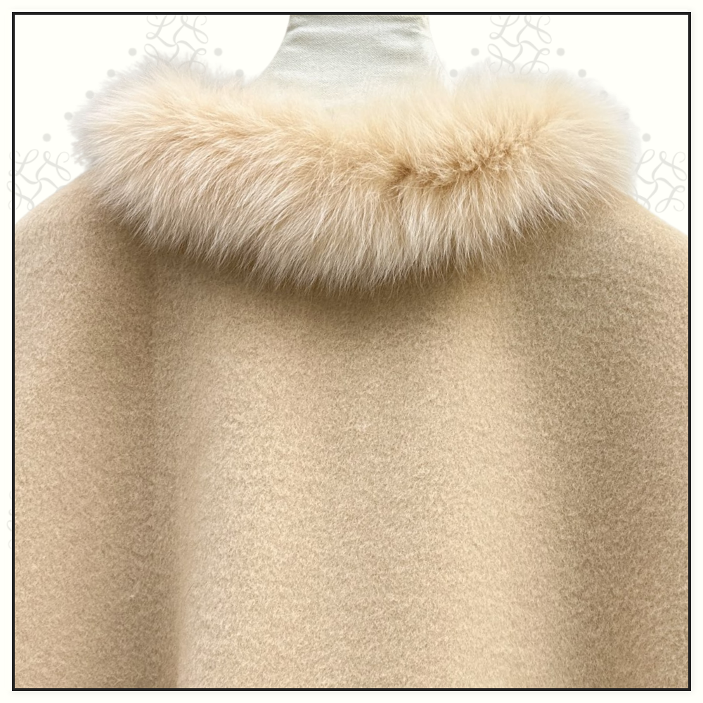 WOOL CAPE WITH FUR TRIM