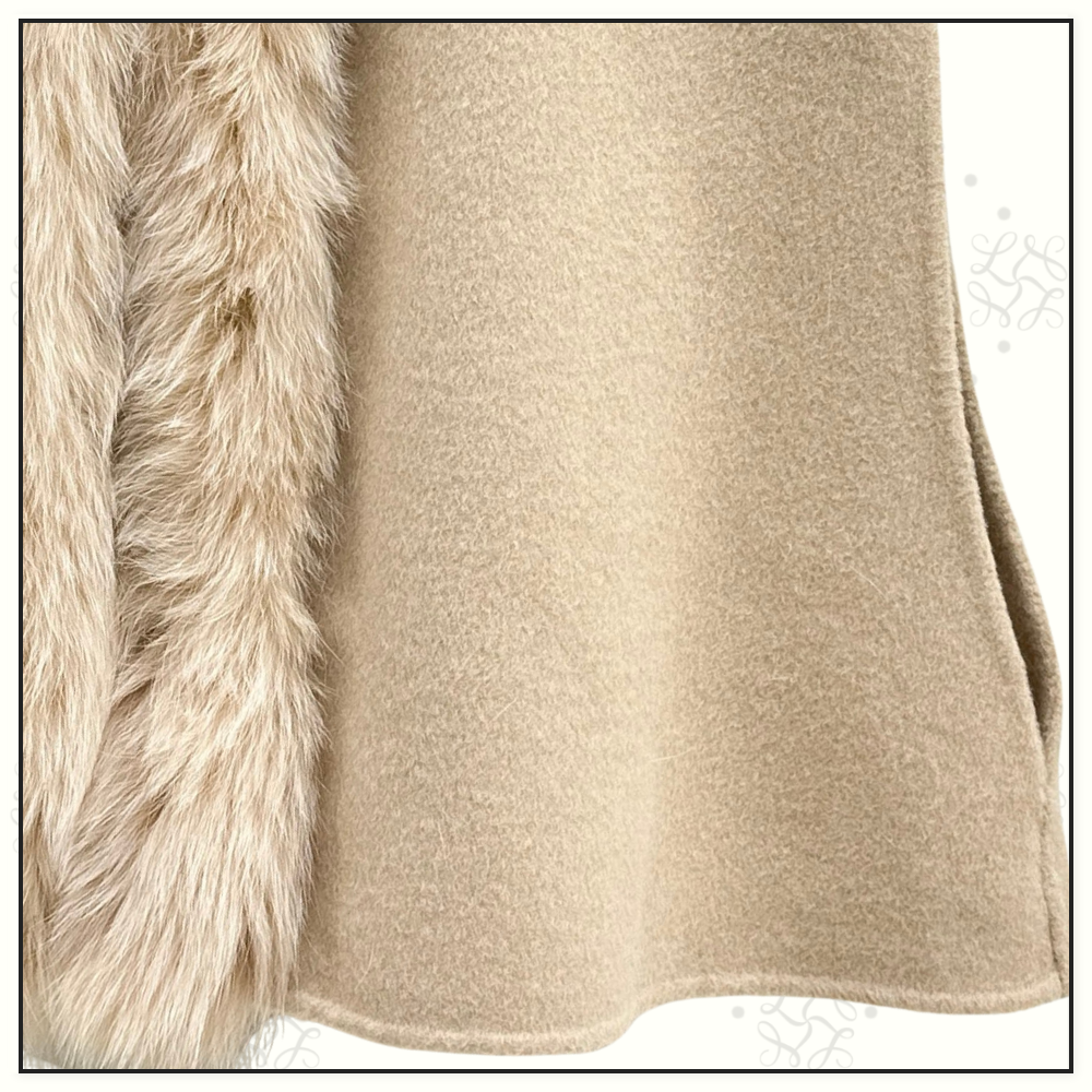 WOOL CAPE WITH FUR TRIM