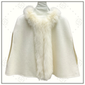 WOOL CAPE WITH FUR TRIM