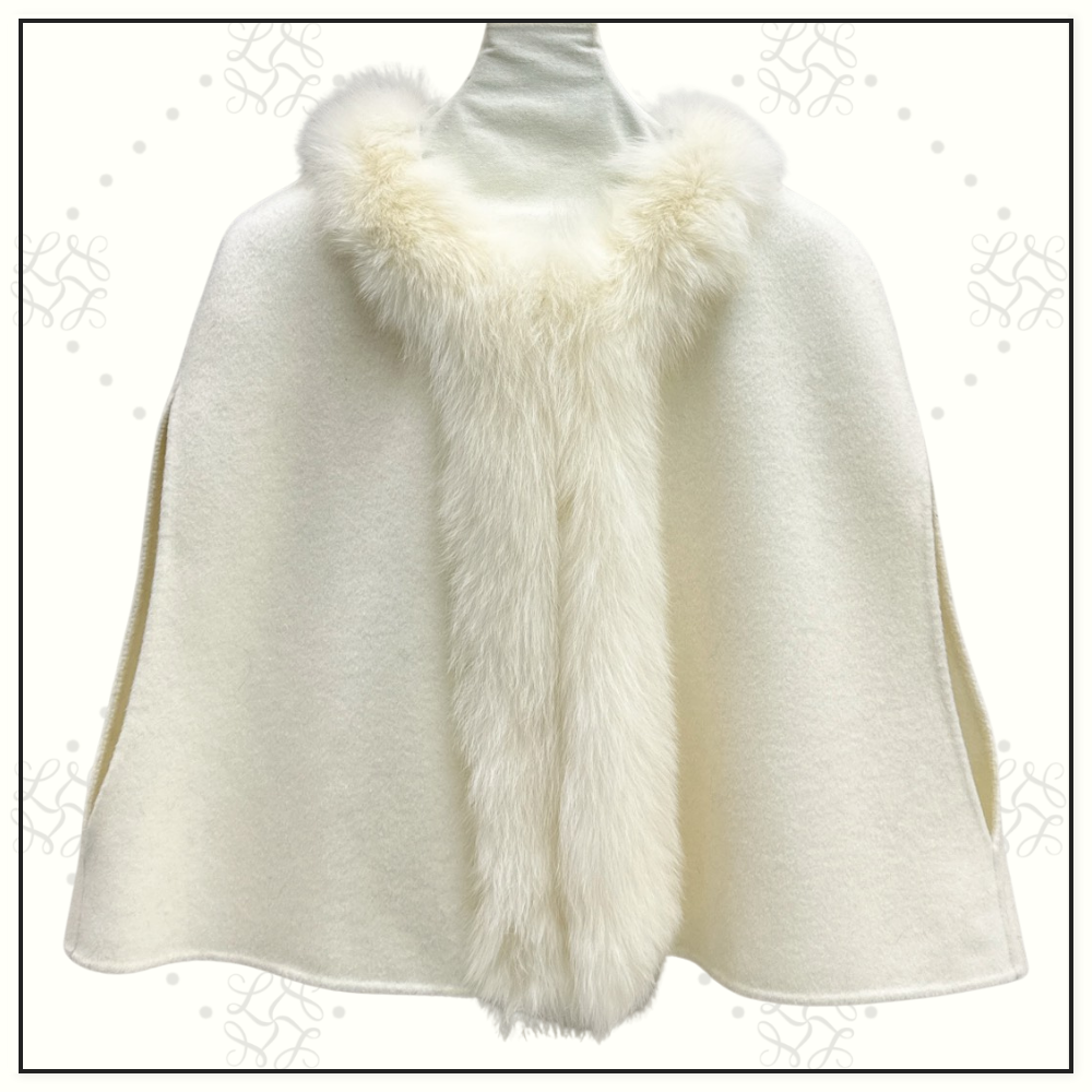 WOOL CAPE WITH FUR TRIM