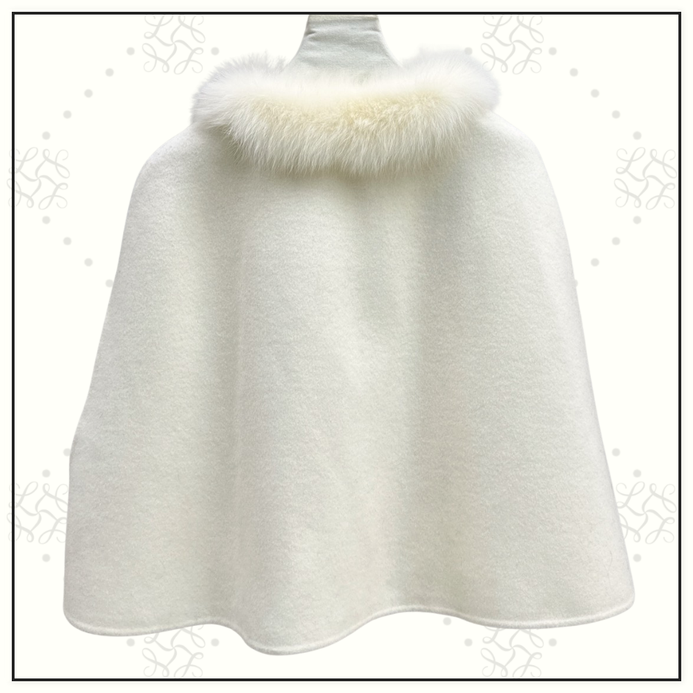 WOOL CAPE WITH FUR TRIM