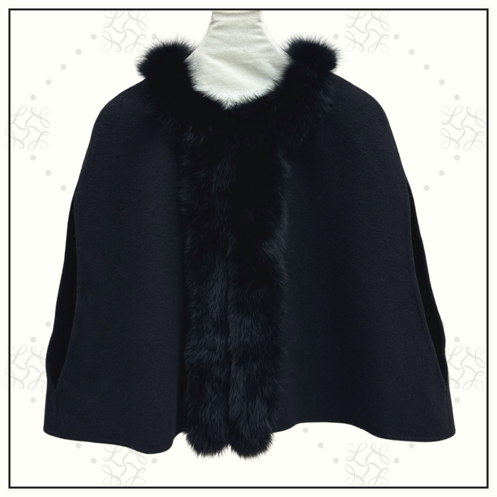 WOOL CAPE WITH FUR TRIM
