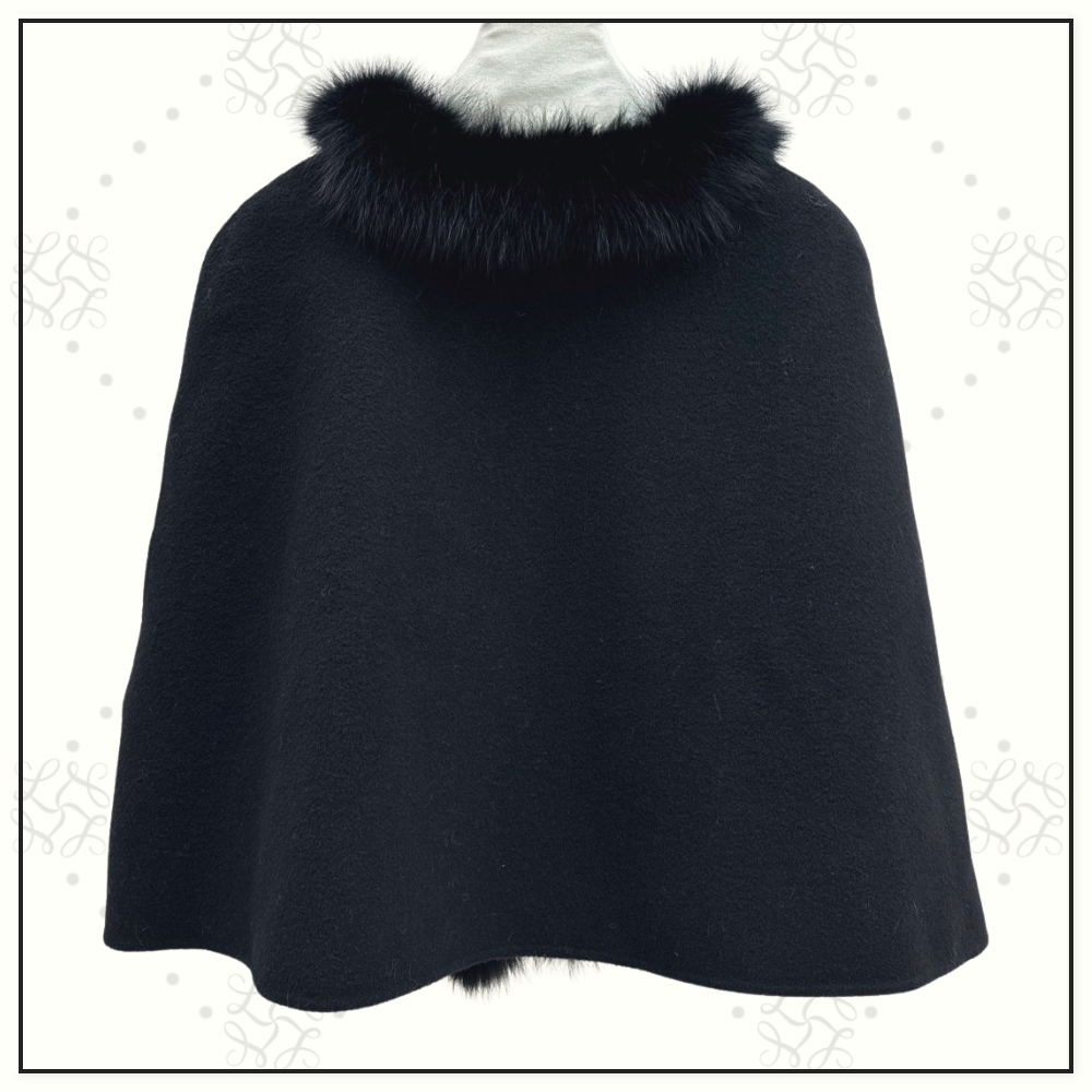 WOOL CAPE WITH FUR TRIM
