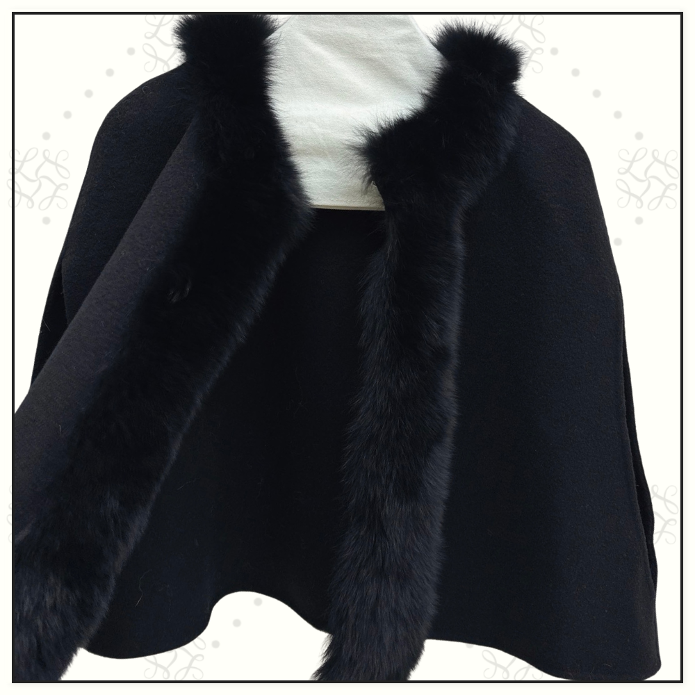 WOOL CAPE WITH FUR TRIM