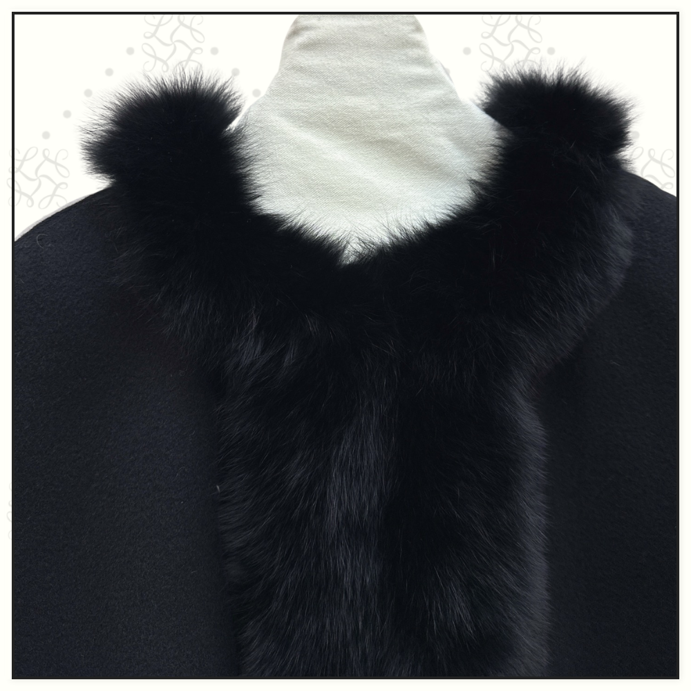 WOOL CAPE WITH FUR TRIM