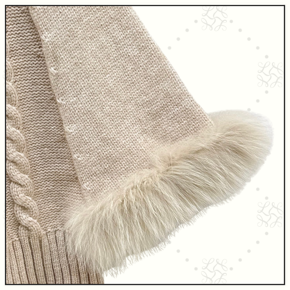 WOOL CABLE KNIT WITH FUR TRIM CAPE