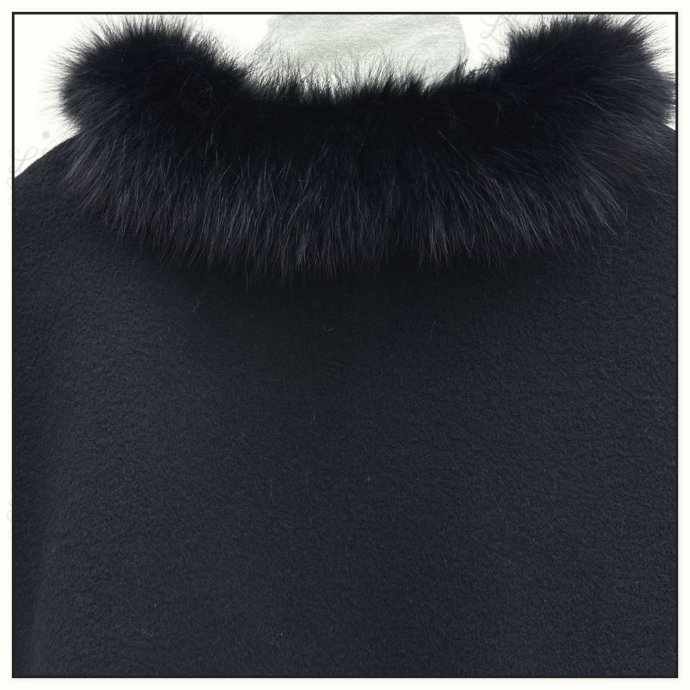 WOOL CAPE WITH FUR TRIM