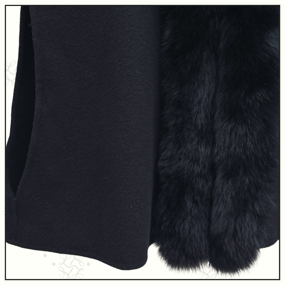 WOOL CAPE WITH FUR TRIM