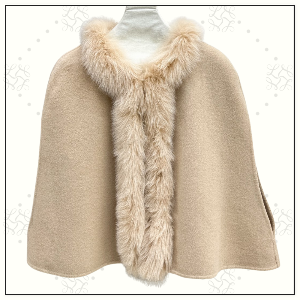 WOOL CAPE WITH FUR TRIM