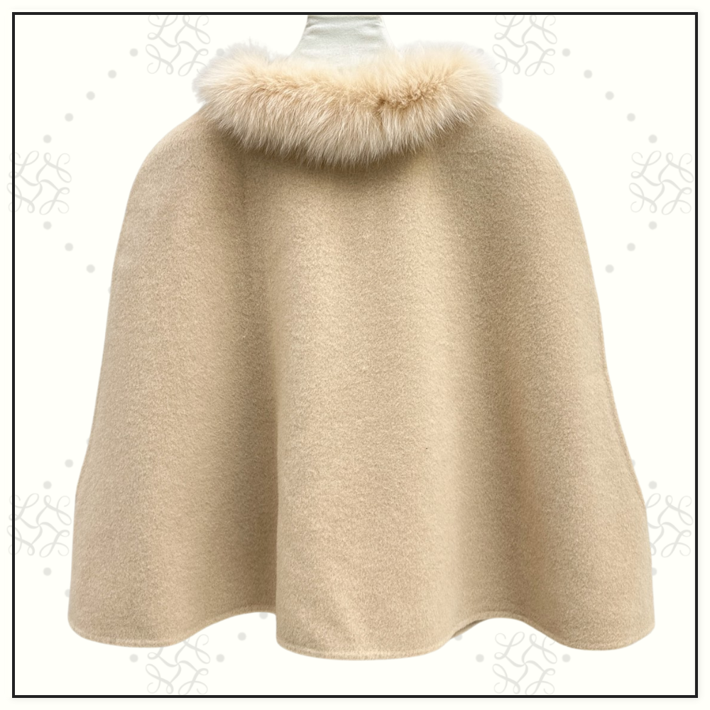 WOOL CAPE WITH FUR TRIM
