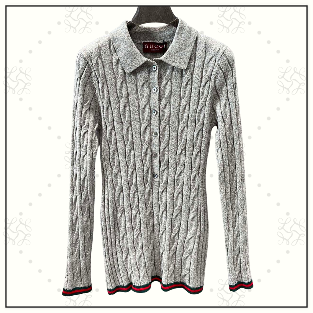 RIBBED TRIM CABLE KNIT TOP