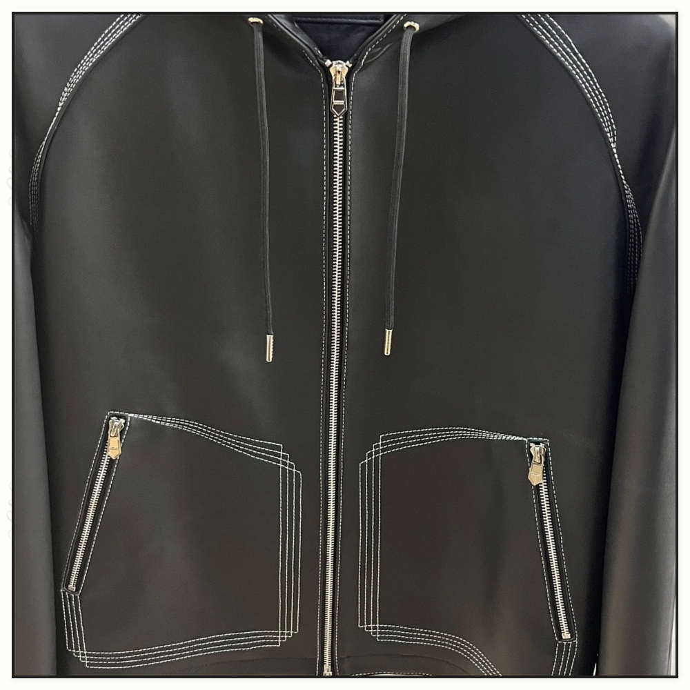 LAMBSKIN HOODED JERSEY JACKET
