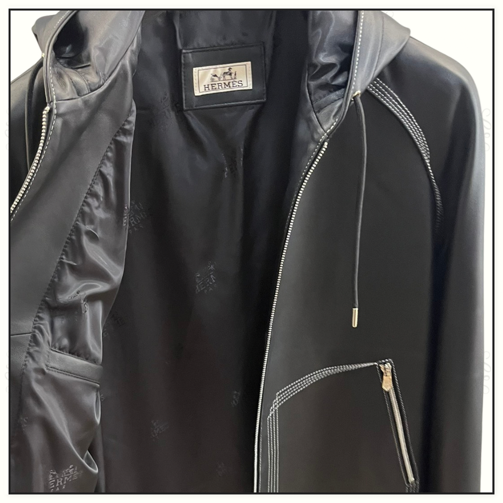 LAMBSKIN HOODED JERSEY JACKET